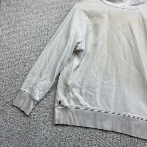 Levi’s White Hoodie Sweatshirt Hooded Levis Logo Red Unisex Small *Stained Read* - Picture 15 of 16